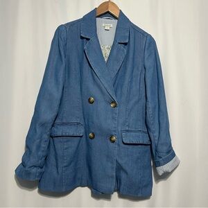 Sundance Oaklee Women's Denim Double-Breasted Blazer Sz Small Lined Oversized
